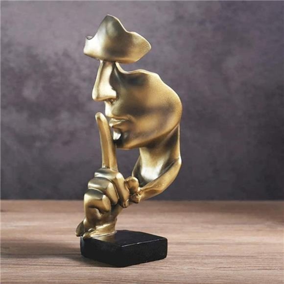 Thinker Statue, Silence is Gold Abstract Art Figurine, Modern Home Resin - Picture 4 of 6